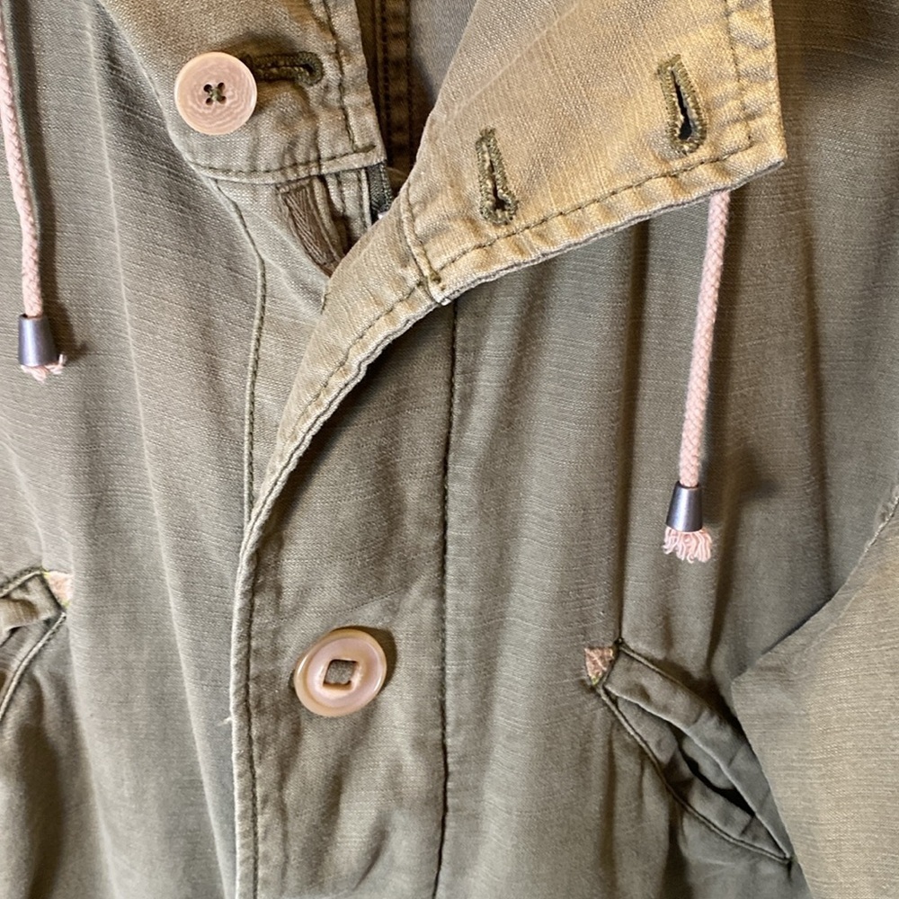 Free People Oversized Army Green Rugged Army Military Jacket Hoodie - Picture 6 of 11